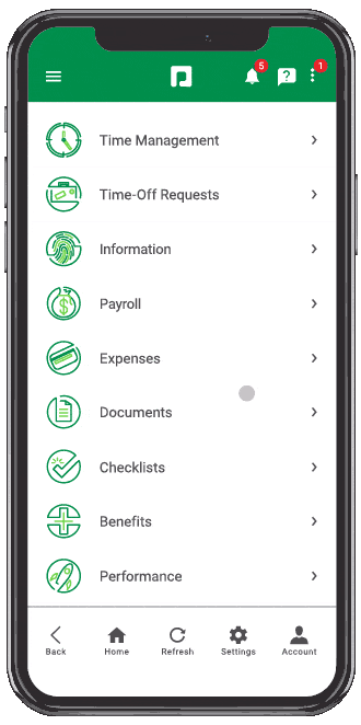 Navigating Paycom's performance management software on a mobile device