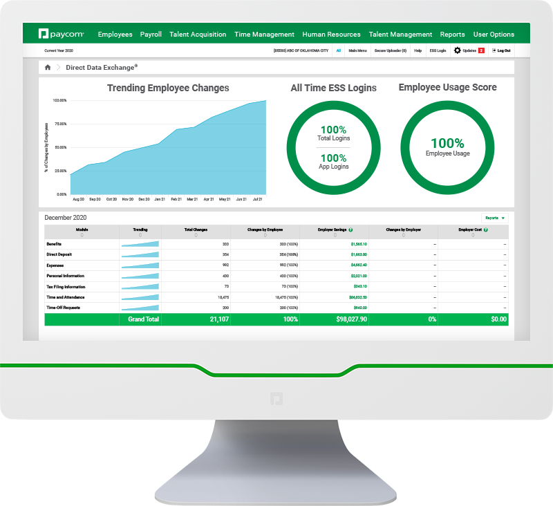 Paycom Direct Data Exchange software on a desktop