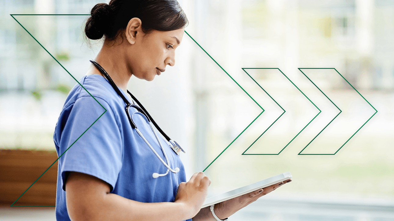 Female nurse using tablet for health care technology