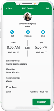 Employee schedule listing in Manager on-the-Go 