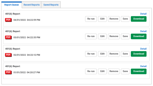 Sample screen of reports run