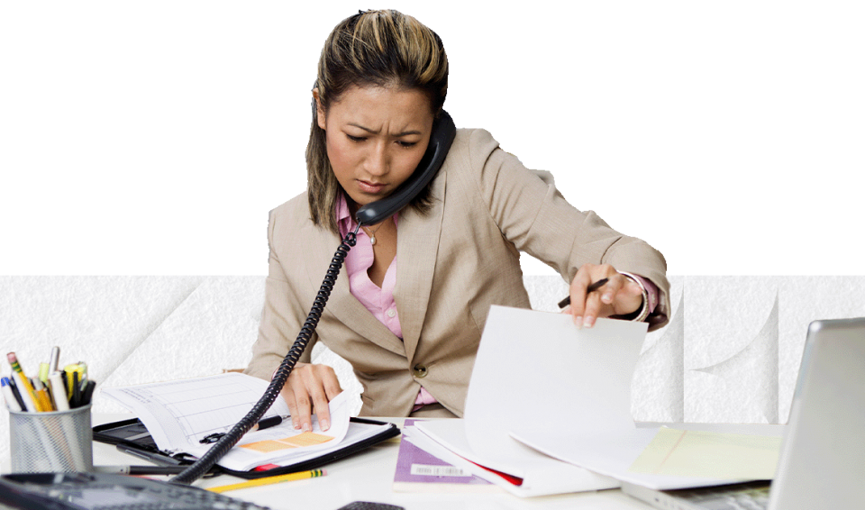 Frustrated business woman with paperwork