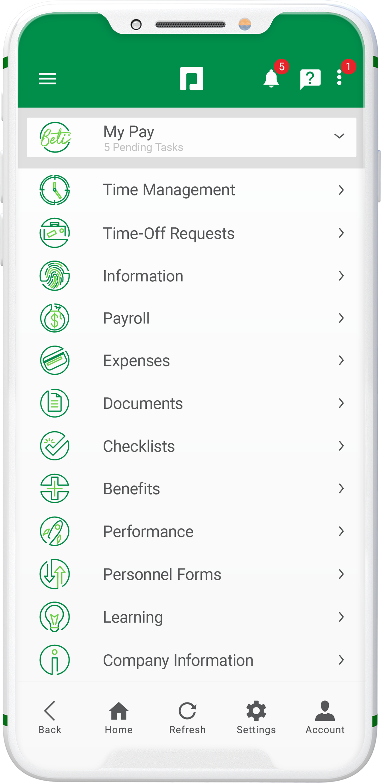 Employee Self Service portal on mobile device